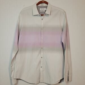 Calvin Klein Body Fit ombre long sleeve button-down shirt sz L gray lavender